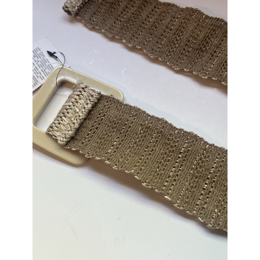 Zara Inditex Tan Woven Straw Raffia Beach Chunky Buckle Belt RN 77302 Large New - Picture 7 of 7